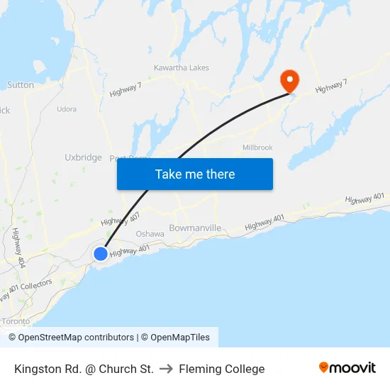 Kingston Rd. @ Church St. to Fleming College map