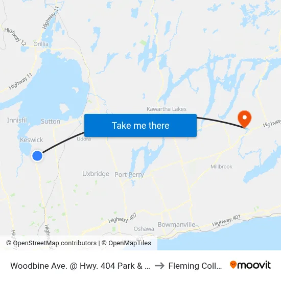 Woodbine Ave. @ Hwy. 404 Park & Ride to Fleming College map