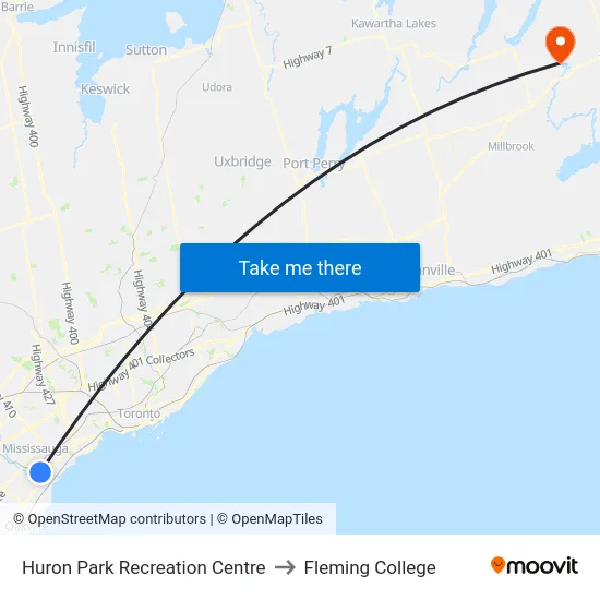 Huron Park Recreation Centre to Fleming College map