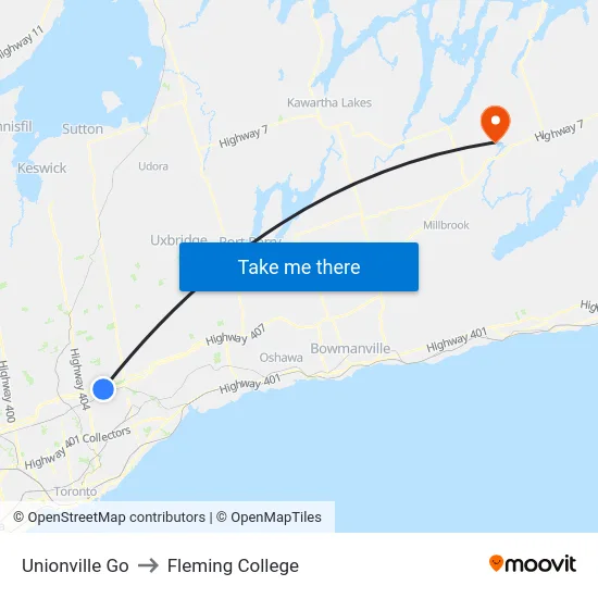 Unionville Go to Fleming College map