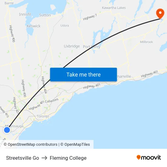 Streetsville Go to Fleming College map