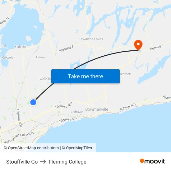 Stouffville Go to Fleming College map