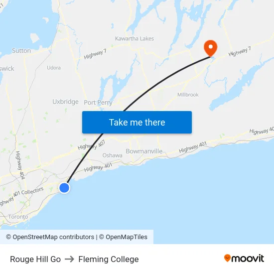 Rouge Hill Go to Fleming College map