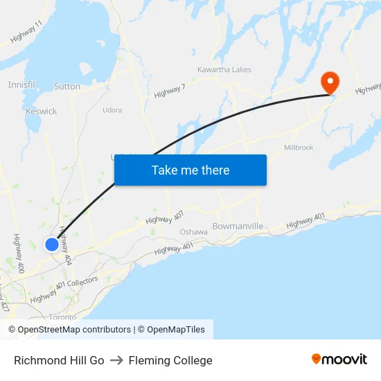 Richmond Hill Go to Fleming College map