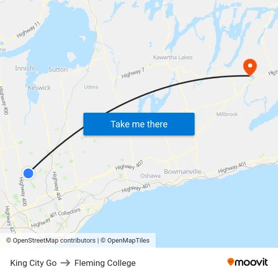 King City Go to Fleming College map