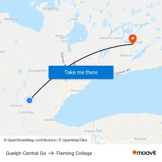 Guelph Central Go to Fleming College map