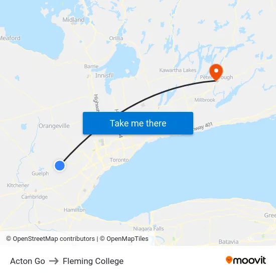Acton Go to Fleming College map