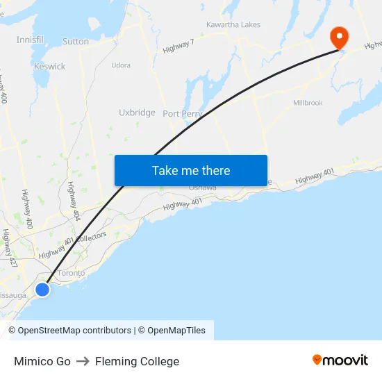 Mimico Go to Fleming College map