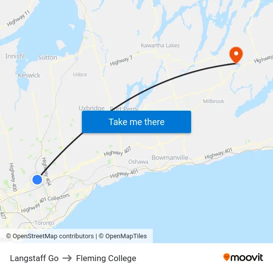 Langstaff Go to Fleming College map