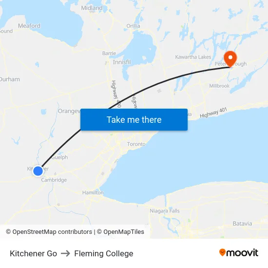 Kitchener Go to Fleming College map