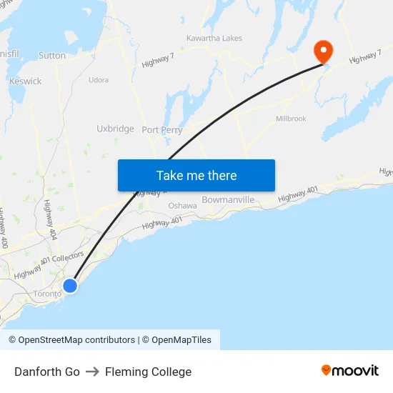 Danforth Go to Fleming College map