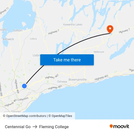 Centennial Go to Fleming College map