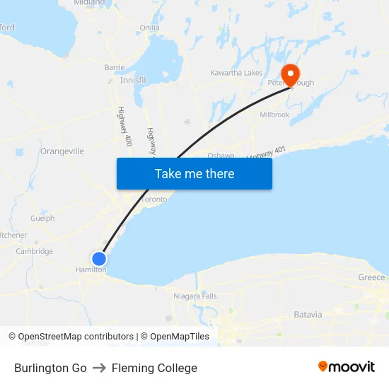 Burlington Go to Fleming College map