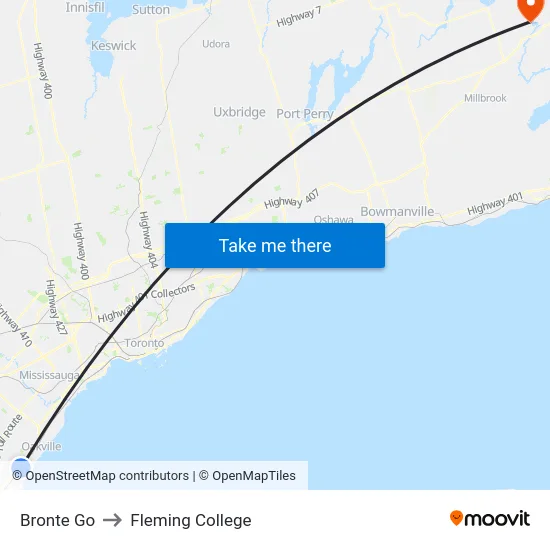 Bronte Go to Fleming College map