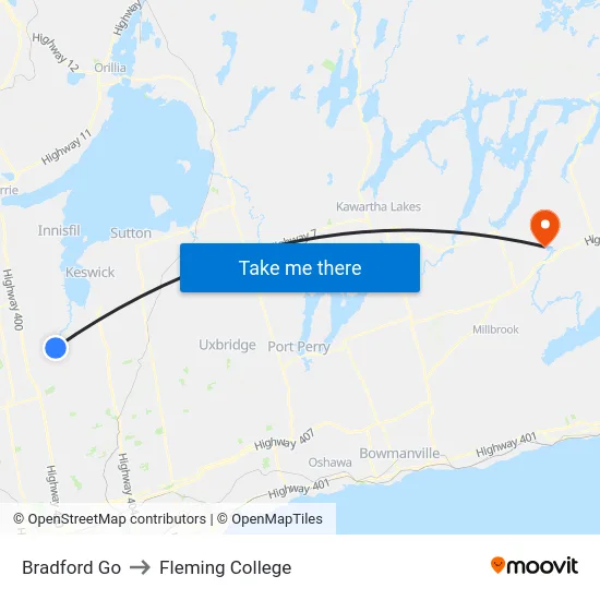 Bradford Go to Fleming College map