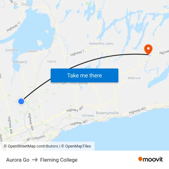 Aurora Go to Fleming College map