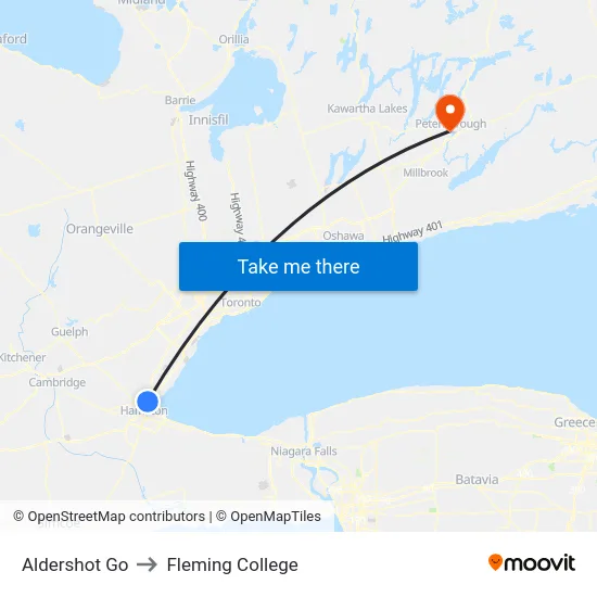 Aldershot Go to Fleming College map