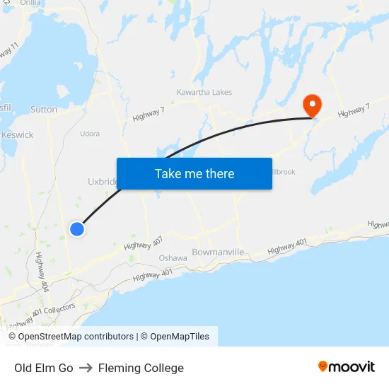 Old Elm Go to Fleming College map