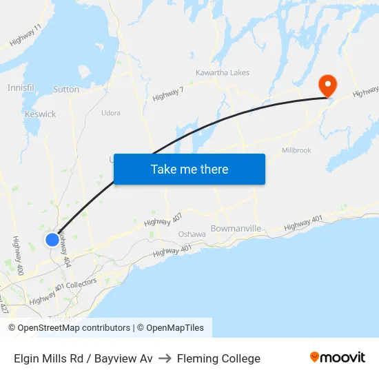 Elgin Mills Rd / Bayview Av to Fleming College map
