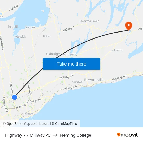 Highway 7 / Millway Av to Fleming College map