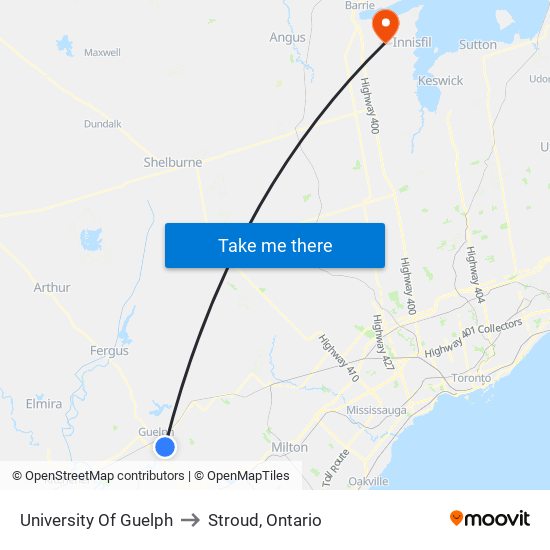 University Of Guelph to Stroud, Ontario map