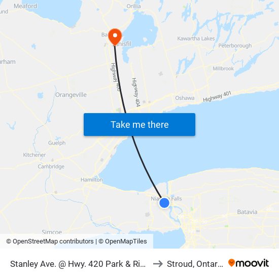 Stanley Ave. @ Hwy. 420 Park & Ride to Stroud, Ontario map