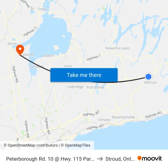 Peterborough Rd. 10 @ Hwy. 115 Park & Ride to Stroud, Ontario map