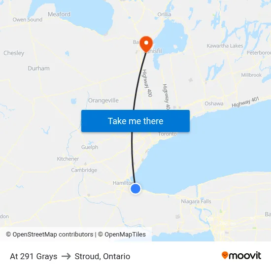 At 291 Grays to Stroud, Ontario map