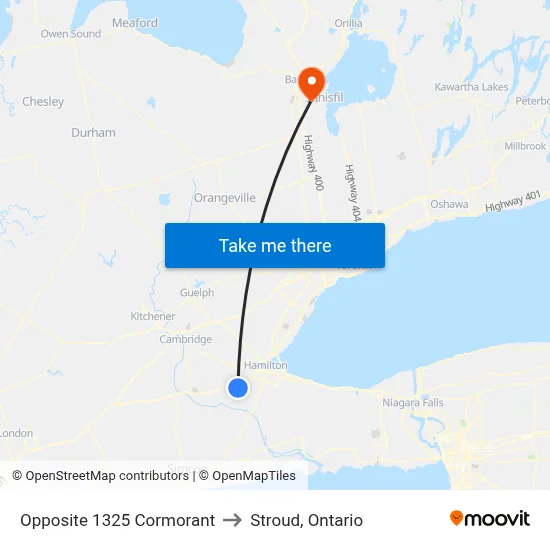 Opposite 1325 Cormorant to Stroud, Ontario map