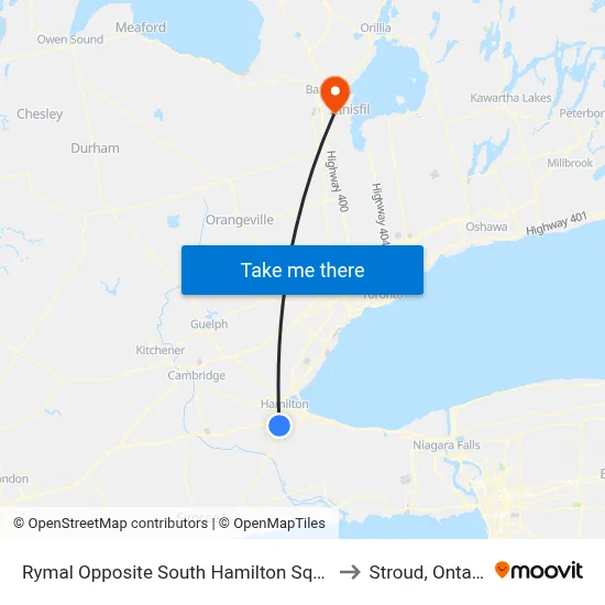 Rymal Opposite South Hamilton Square to Stroud, Ontario map