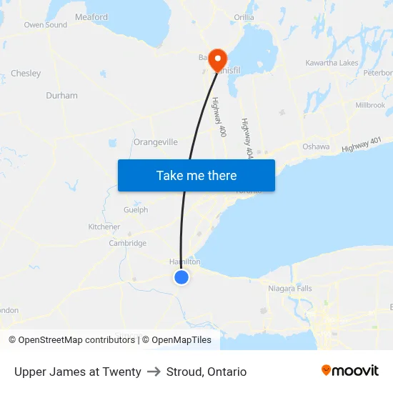 Upper James at Twenty to Stroud, Ontario map