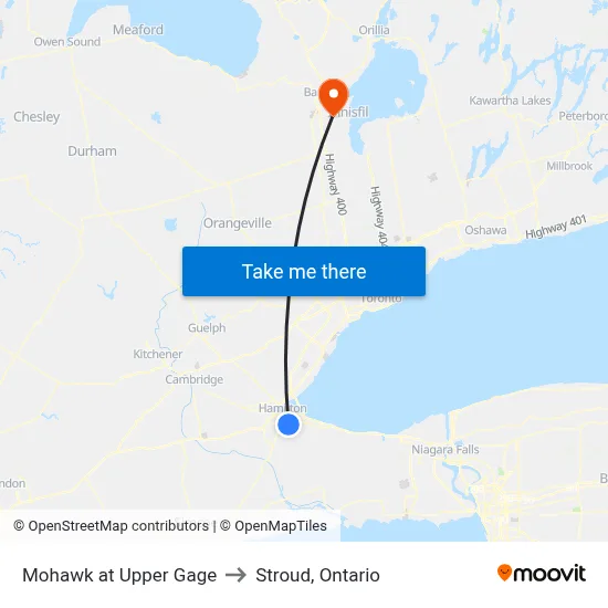 Mohawk at Upper Gage to Stroud, Ontario map