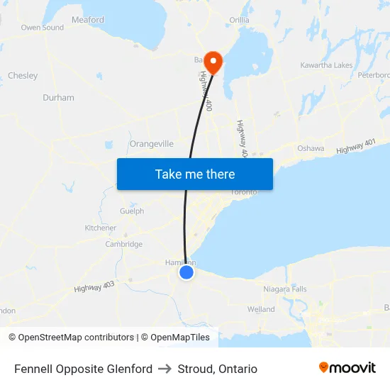 Fennell Opposite Glenford to Stroud, Ontario map