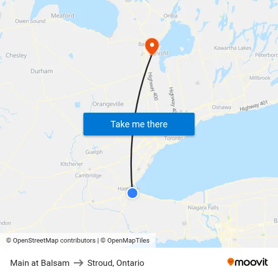 Main at Balsam to Stroud, Ontario map