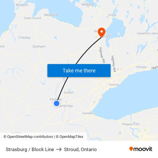 Strasburg / Block Line to Stroud, Ontario map