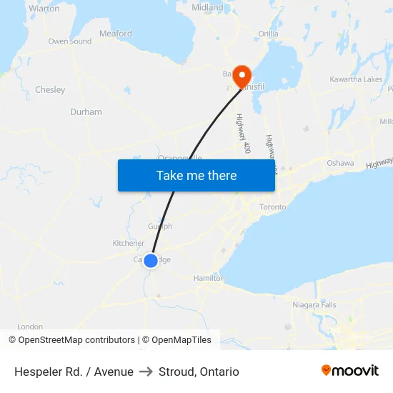 Hespeler Rd. / Avenue to Stroud, Ontario map
