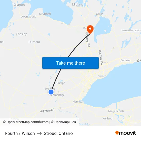 Fourth / Wilson to Stroud, Ontario map