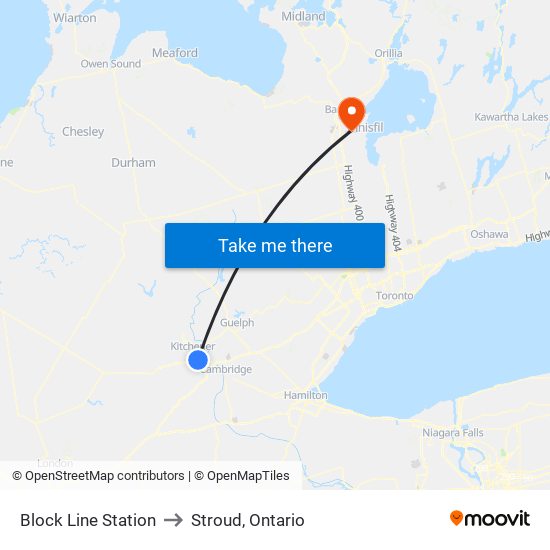 Block Line Station to Stroud, Ontario map