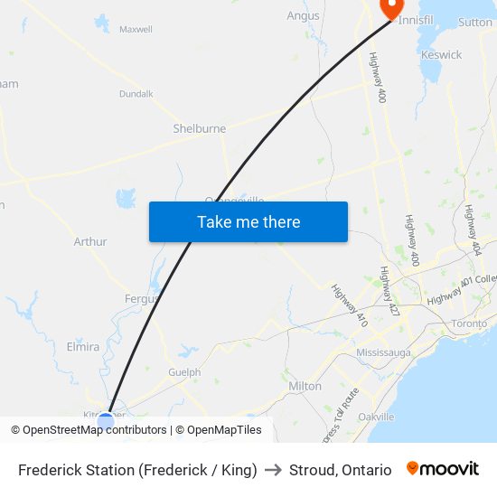 Frederick Station (Frederick / King) to Stroud, Ontario map