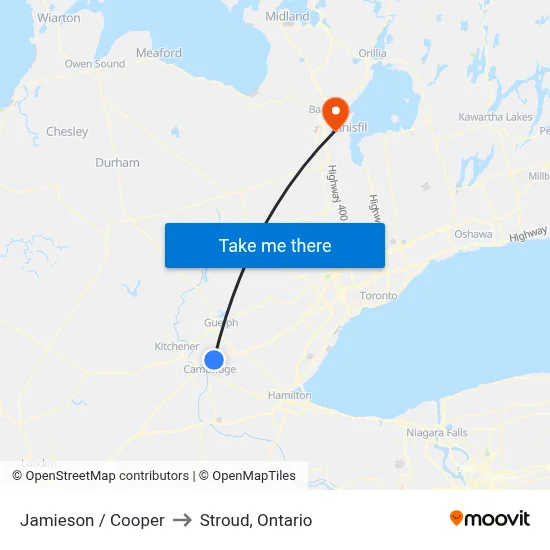 Jamieson / Cooper to Stroud, Ontario map