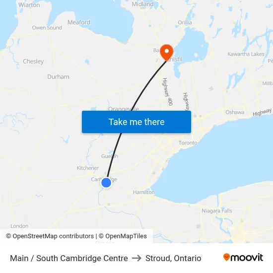 Main / South Cambridge Centre to Stroud, Ontario map