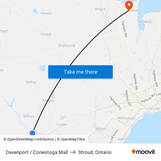 Davenport / Conestoga Mall to Stroud, Ontario map