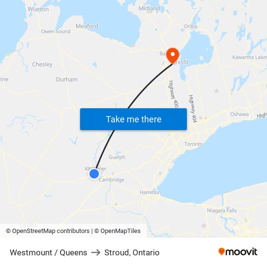 Westmount / Queens to Stroud, Ontario map