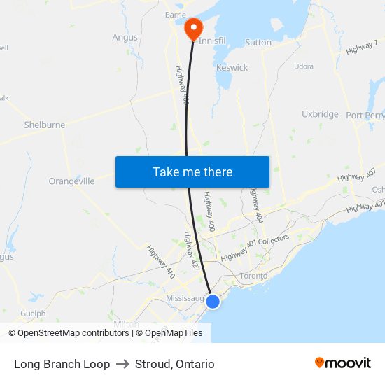 Long Branch Loop to Stroud, Ontario map