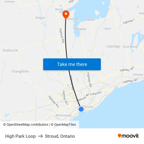 High Park Loop to Stroud, Ontario map