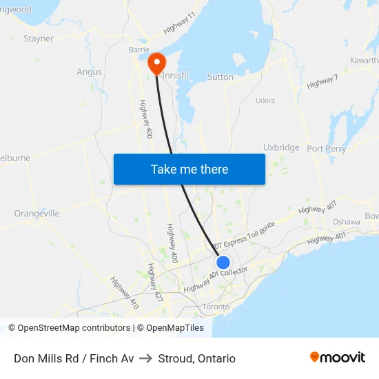 Don Mills Rd / Finch Av to Stroud, Ontario map