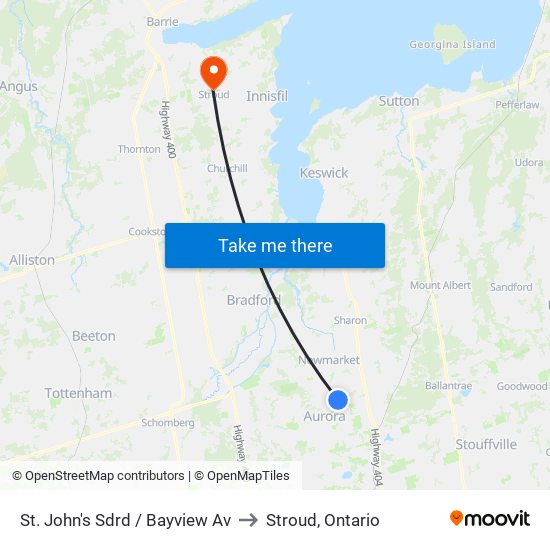 St. John's Sdrd / Bayview Av to Stroud, Ontario map