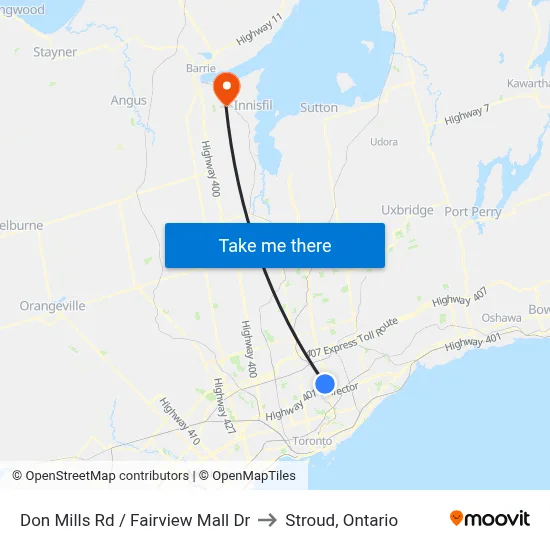 Don Mills Rd / Fairview Mall Dr to Stroud, Ontario map
