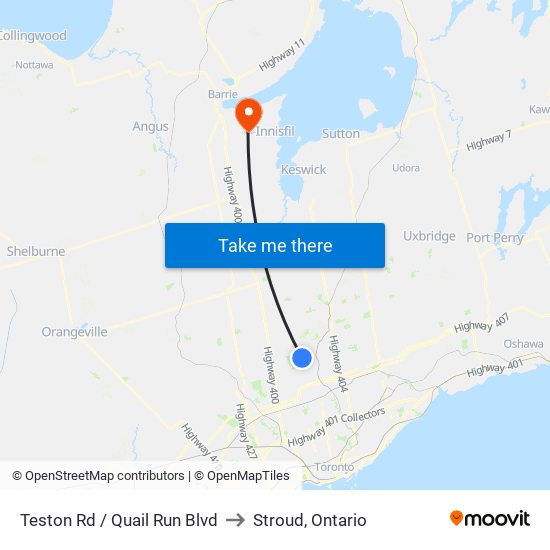 Teston Rd / Quail Run Blvd to Stroud, Ontario map