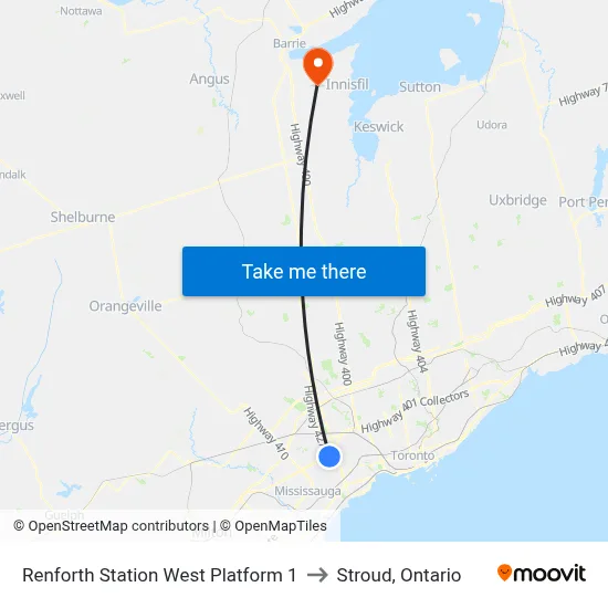 Renforth Station West Platform 1 to Stroud, Ontario map